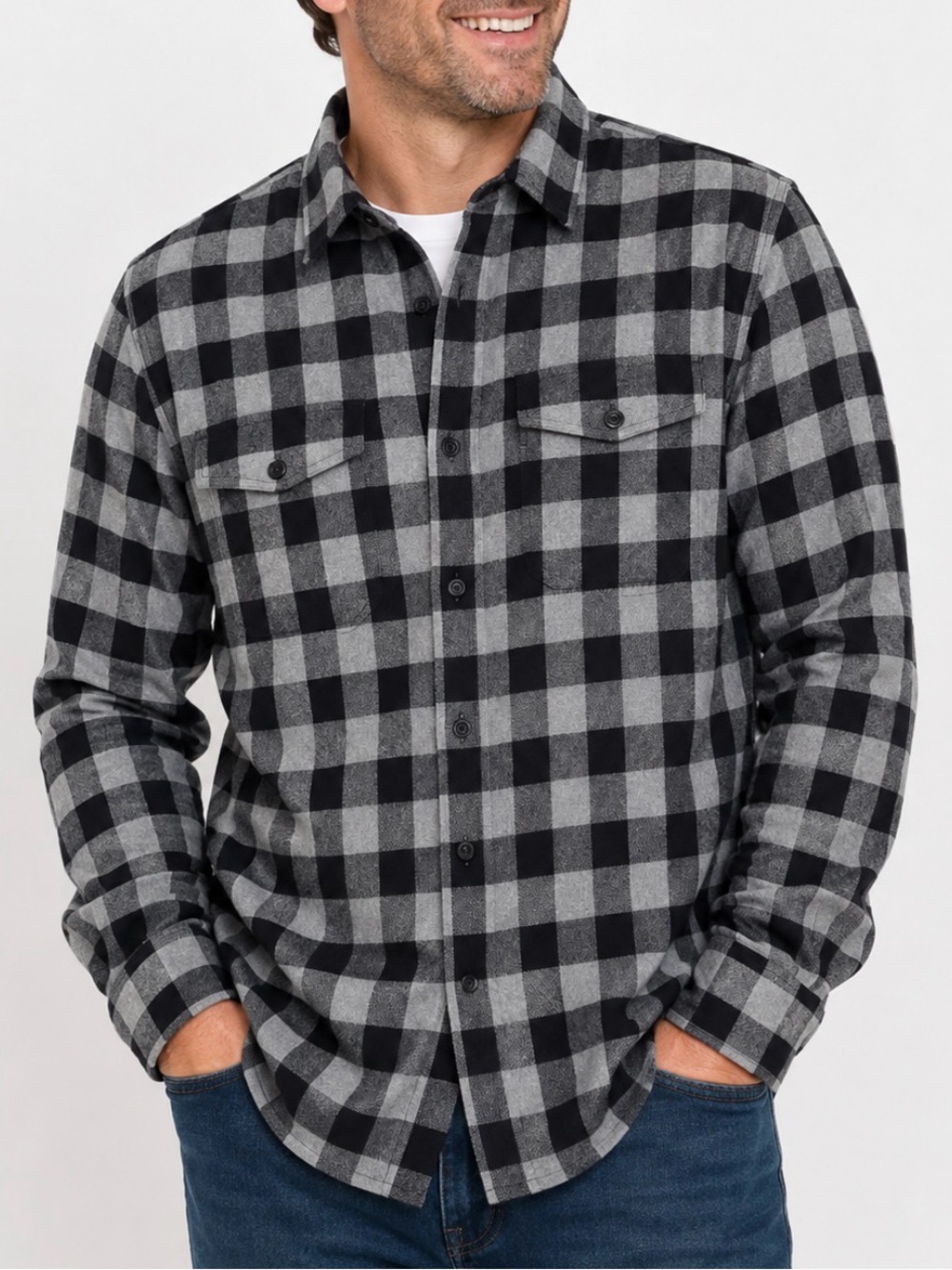 Clearwater Men's Black & Gray Plaid Button-Up Shirt buffalo lumberjack SZ XL